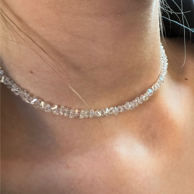Rongshang Sparkling Multi-Faceted Glass Crystal Necklace Handmade Beaded Clavicle Chain Accessory