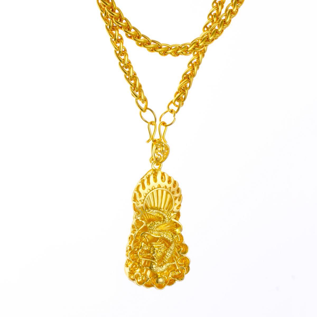 Live-streaming men's gold-plated large pendant necklace flame square dragon brand Guanyin Maitreya Buddha pendant jewelry
