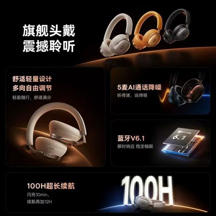 Applicable Inspire XH1 Over-Ear Active Noise Cancelling Bluetooth Earphones Game Long Battery Life E-Sports 2025 New