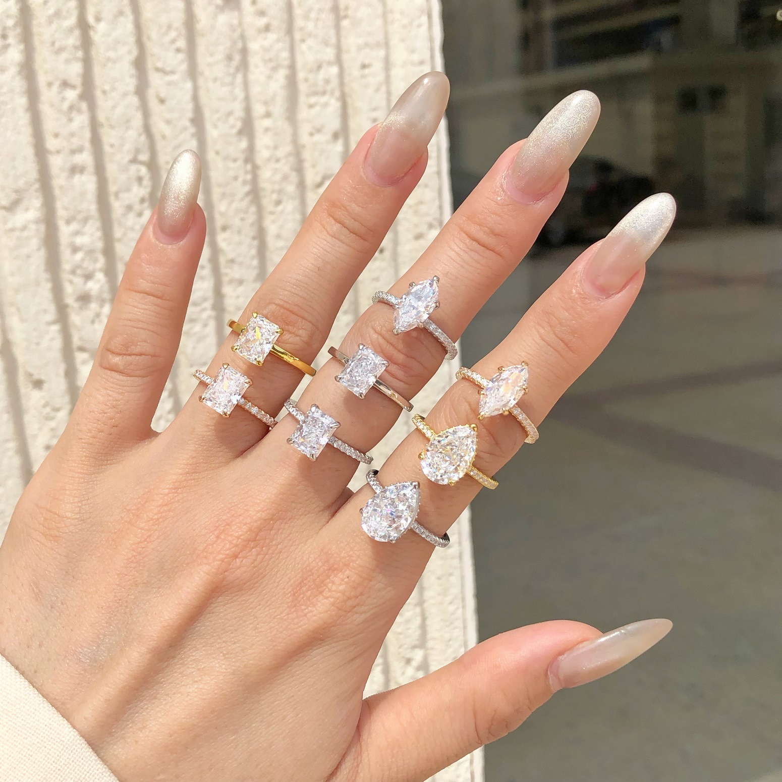 Small S925 sterling silver ring for women, radiant ice-cut 8A zircon high-carbon diamond imitation diamond ring