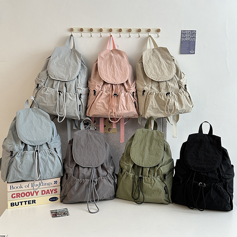 New Niche Lightweight Nylon Fabric Backpack Women Casual Drawstring Travel Large Capacity Backpack