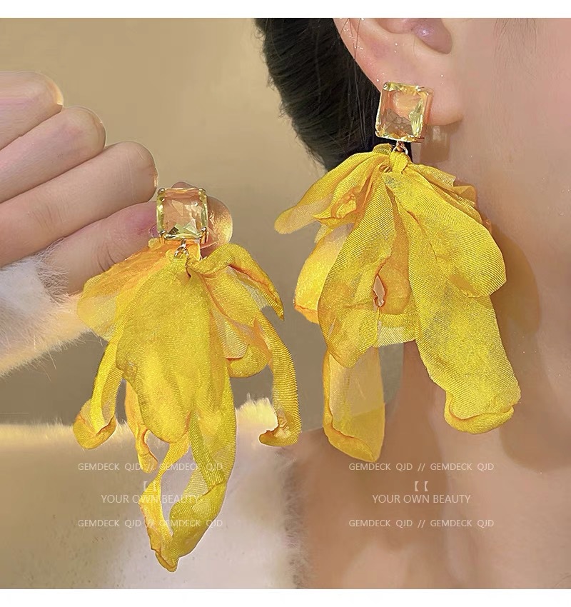 Golden autumn osmanthus long tassel flower forest sweet earrings ear hooks mosquito coil ear cuffs women