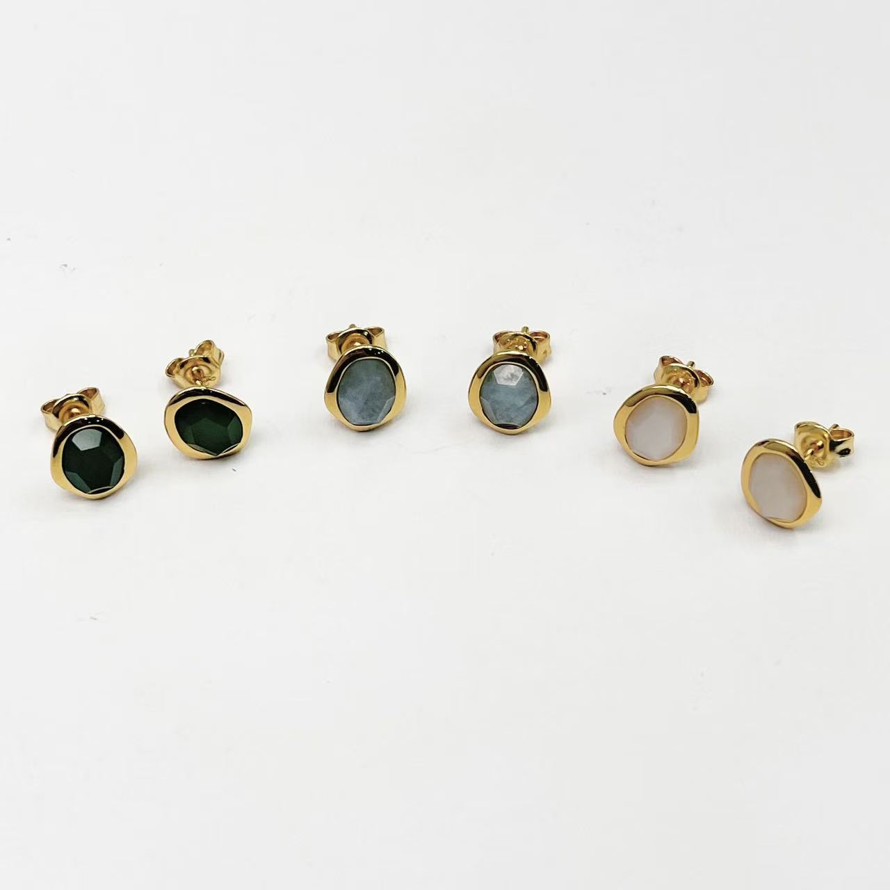 Flowing Light Gemstone Earrings Simple S925 Silver Gold-Plated 18K Gold Treasure Texture Gemstone