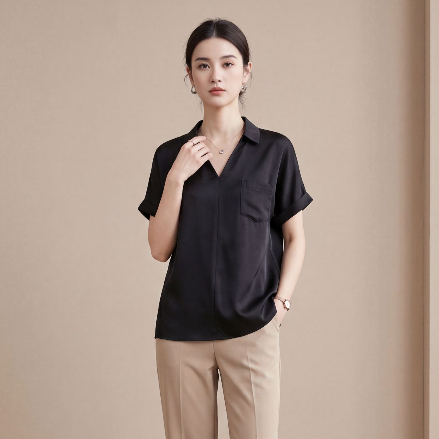 Double Crepe Silk Mulberry Silk T-Shirt for Women New Summer Solid Color Casual Short Sleeve Badminton Shirt Sports Top