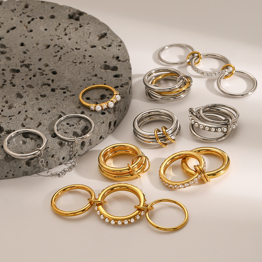 Jieding multi-layer stacking ring titanium steel pearl jewelry women stainless steel accessories
