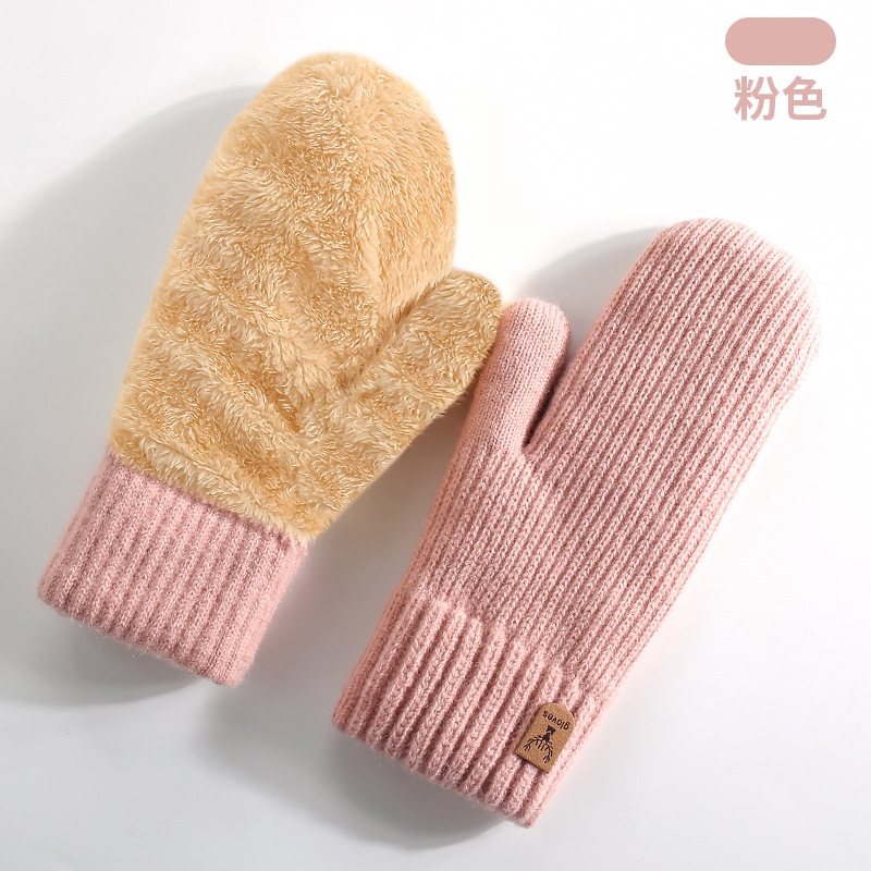 New Winter Warm Gloves Women Fleece-Lined Thick Mittens Cycling Skiing Wool Mittens Knitted Gloves