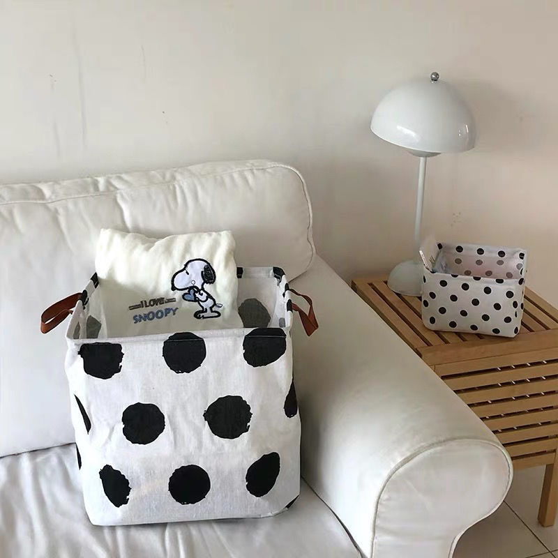 Polka Dot Plaid Large Black and White Laundry Basket, Dormitory Home Storage Basket, Foldable Large Capacity Storage Bag