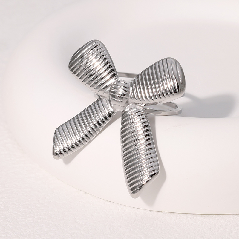 Exaggerated flower butterfly love geometric open stainless steel ring women