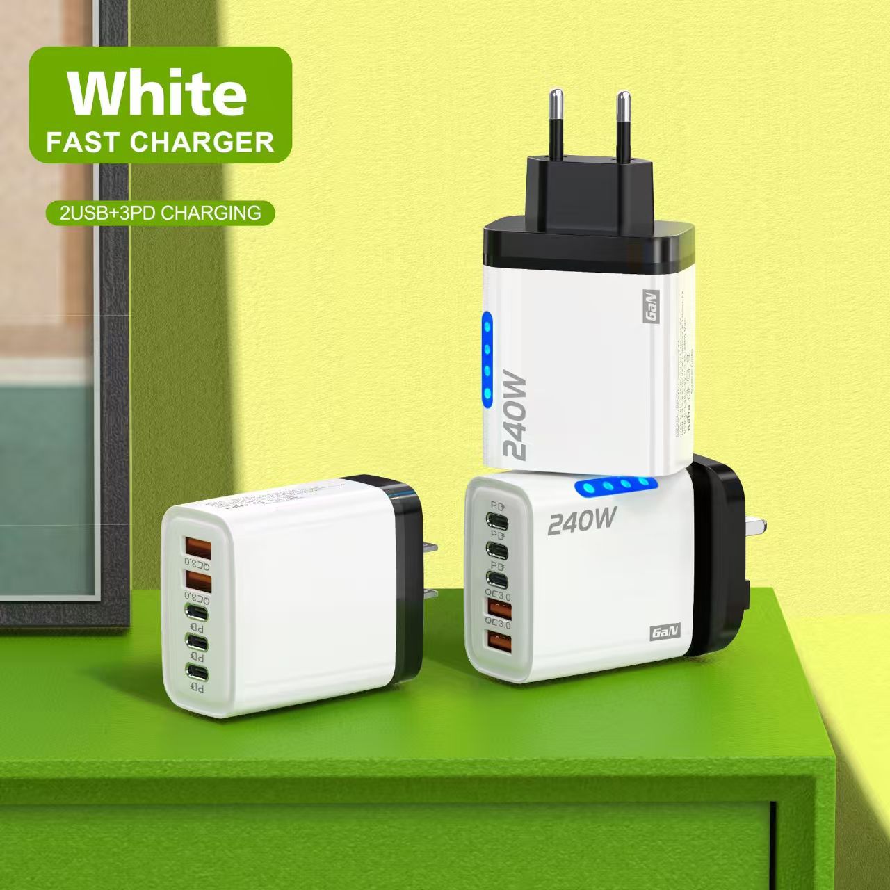 CE certified 240W GaN multi-port charger LED digital display FBA
