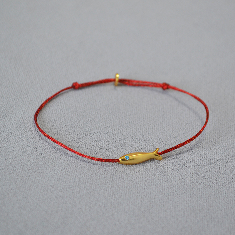 French blue silk thread woven golden koi small fish simple ultra-fine bracelet hand rope stack