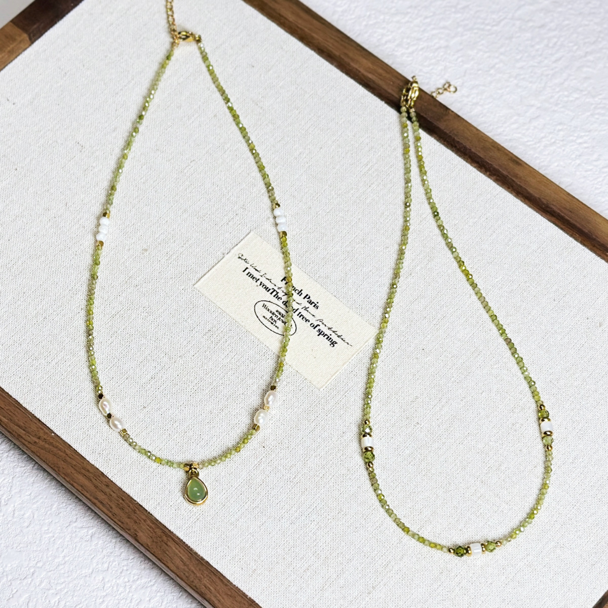 Simple Olive Green Zircon Crystal Beaded Necklace Ultra Fine Layering Simple Small Freshwater Pearl Necklace Women