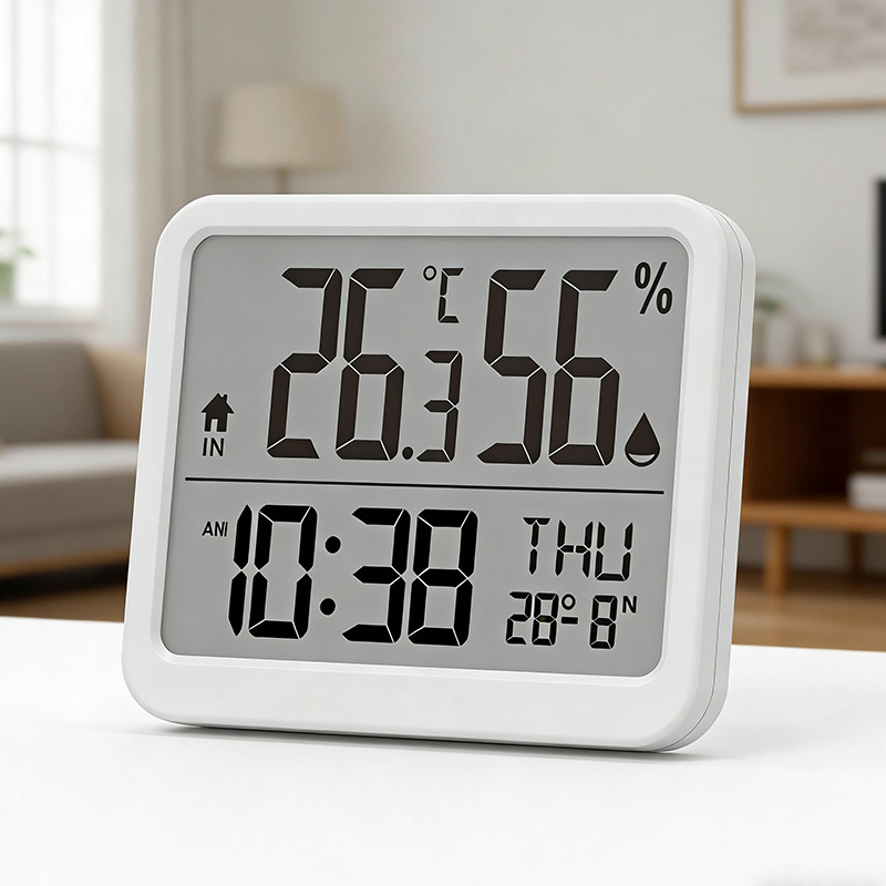 Indoor Outdoor Thermometer Hygrometer Detection Electronic Clock Multi-function Temperature Meter Household Electronic Digital Clock Perpetual Calendar