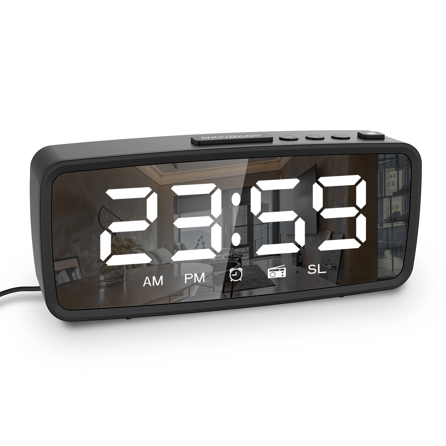 New LED Electronic Alarm Clock Radio Mirror Clock Desk Clock