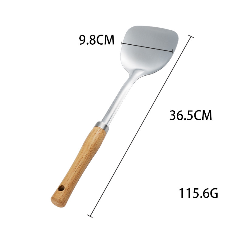 304 stainless steel spatula kitchenware set, high temperature resistant stir-fry spatula, home use, soup spoon, slotted spoon, wooden handle, kitchen supplies