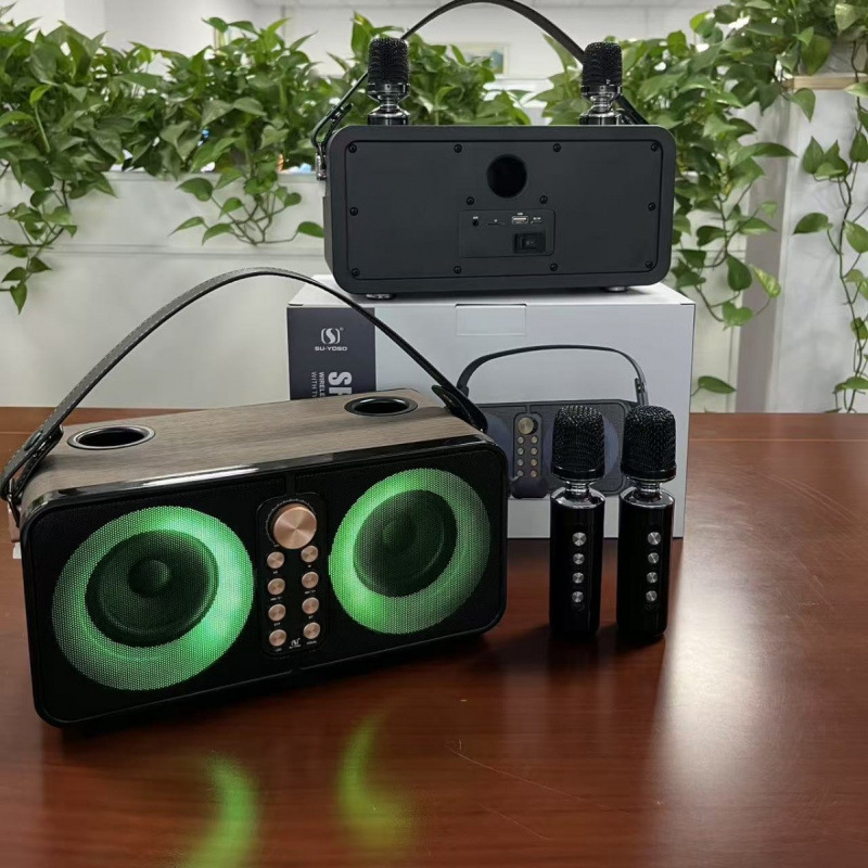 YS607 Colorful Portable Outdoor Home Leather Texture High Power 3600mAh Dual Wireless Mic KTV Speaker