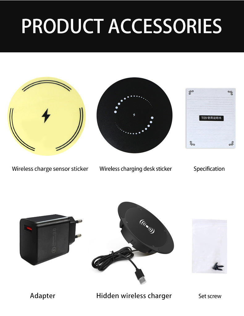 2024 New Product Private Mold Ultra-Sensitive Under-Desk Hidden 20mm-30mm Long Distance Phone Wireless Charger