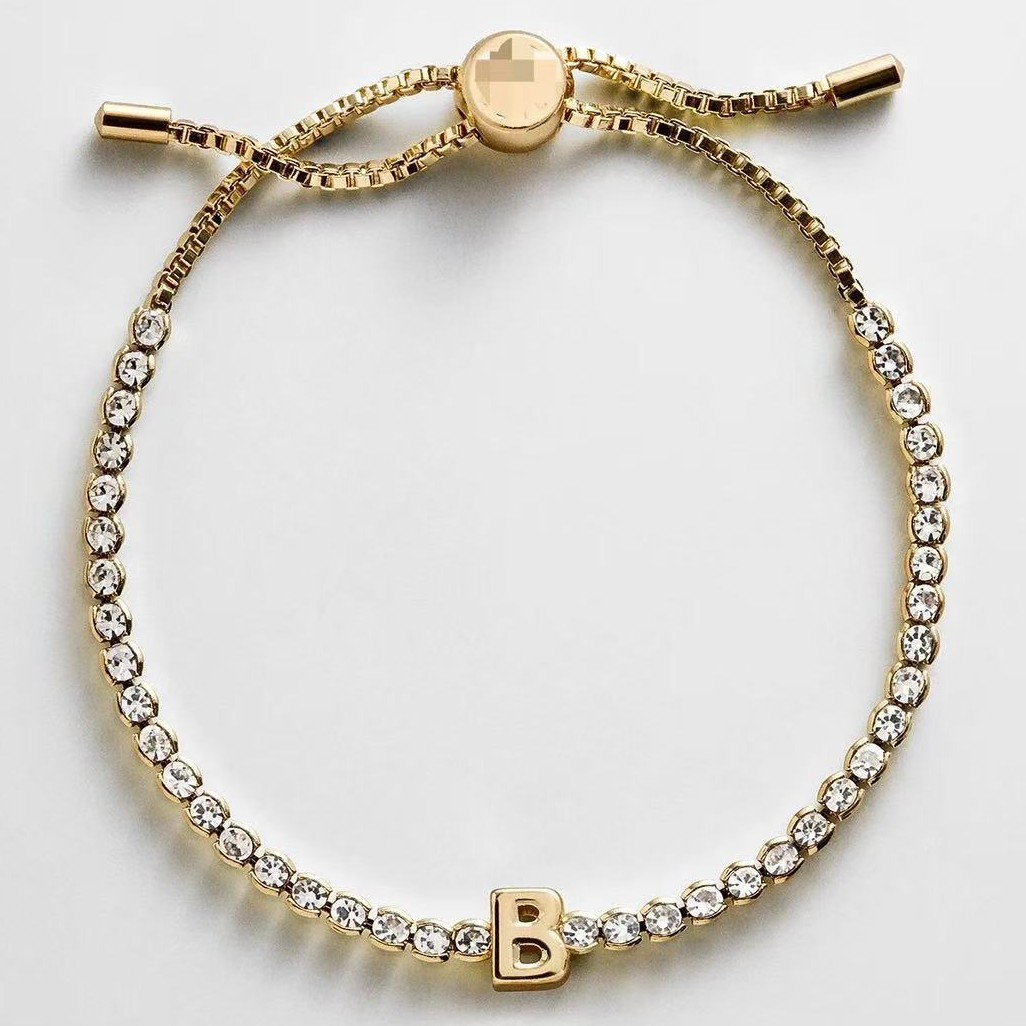 New 18K Gold Plated Letter Zirconia Bracelet DIY Fashion Hand Jewelry