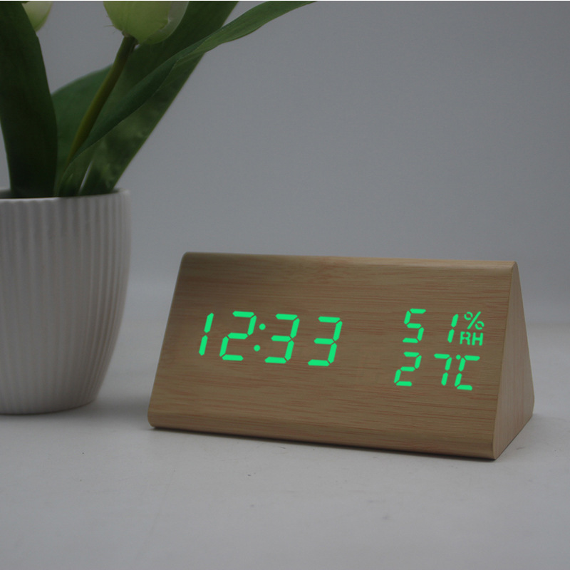 New Temperature and Humidity Multifunctional Silent Alarm Clock LED Wooden Clock Student Gift Electronic Clock