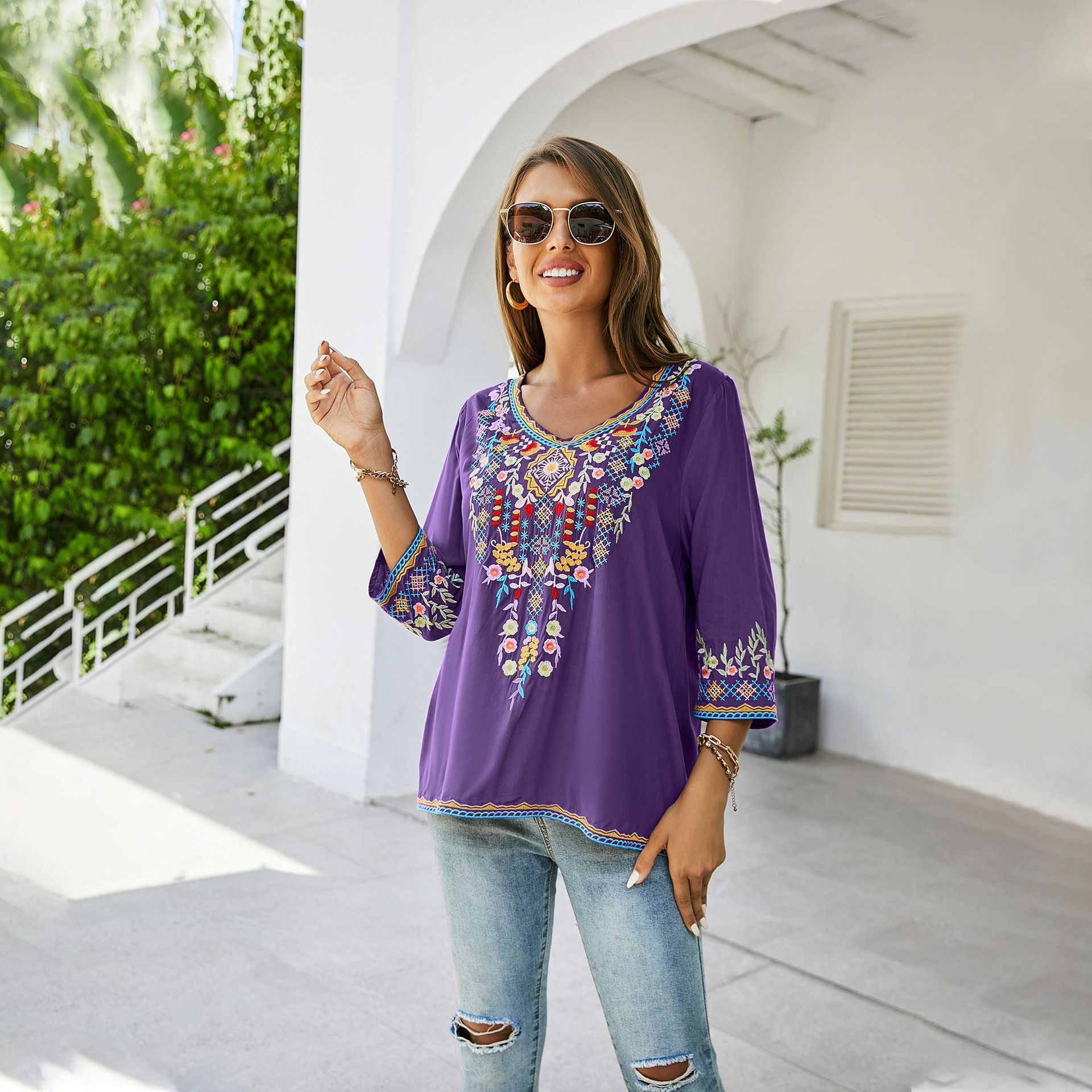 Spring/Summer 2026 Women's New Embroidered Loose-Fit Shirt for Overseas