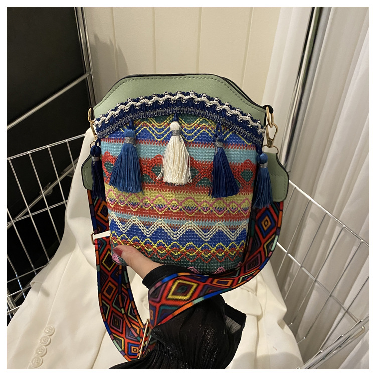 Ethnic Style Fringe Bucket Bag 2026 New Chinese Style Bag Woven Single Shoulder Crossbody Bag