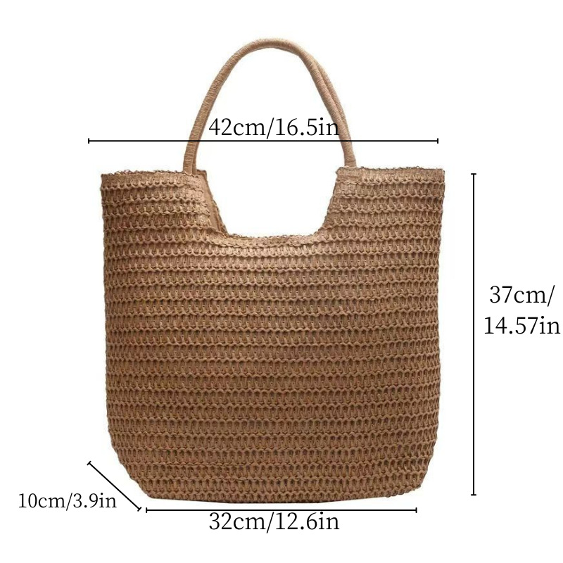 New Zipper Straw Bag Handwoven Bag Large Capacity Single Shoulder Tote Bag Women's Vacation Beach Bag Women's Bag