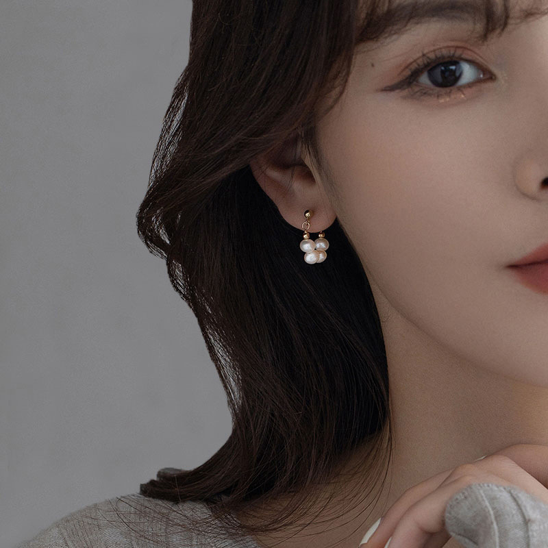 S925 silver needle Baroque freshwater pearl ear studs for women earrings ear drops