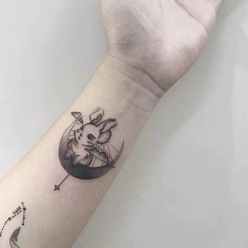 Fresh Moon Whale Little Tiger Tattoo Sticker Cute Cartoon Collarbone Men Women Semi Permanent