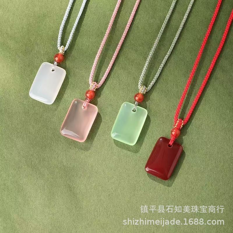Natural Ice Seed Agate Chalcedony Small Square Pendant Men Women Peace No Event Pendant Live Broadcast