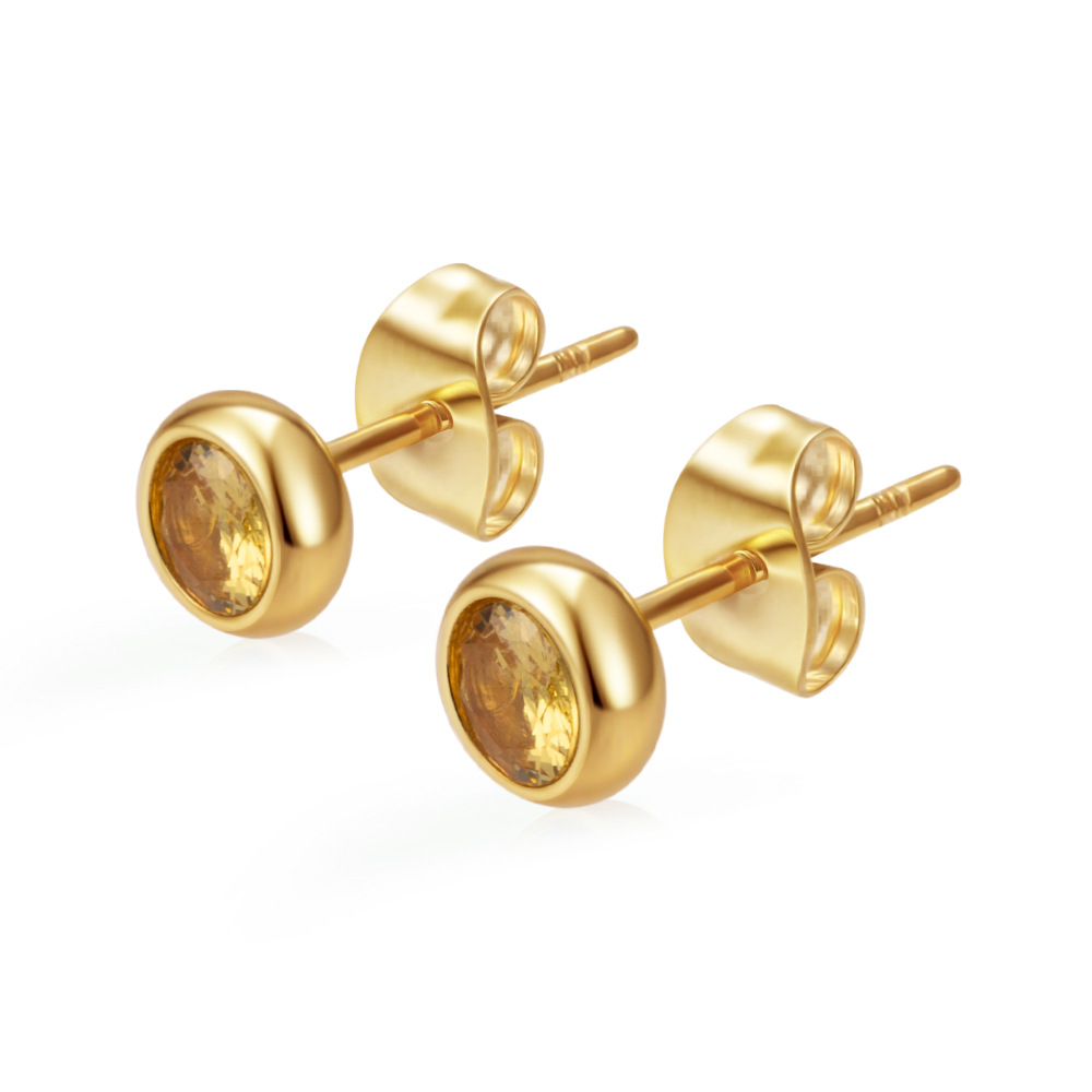 Exclusive round stainless steel zircon stud earrings for women, multi-color ear accessories, PVD 18K real gold ear