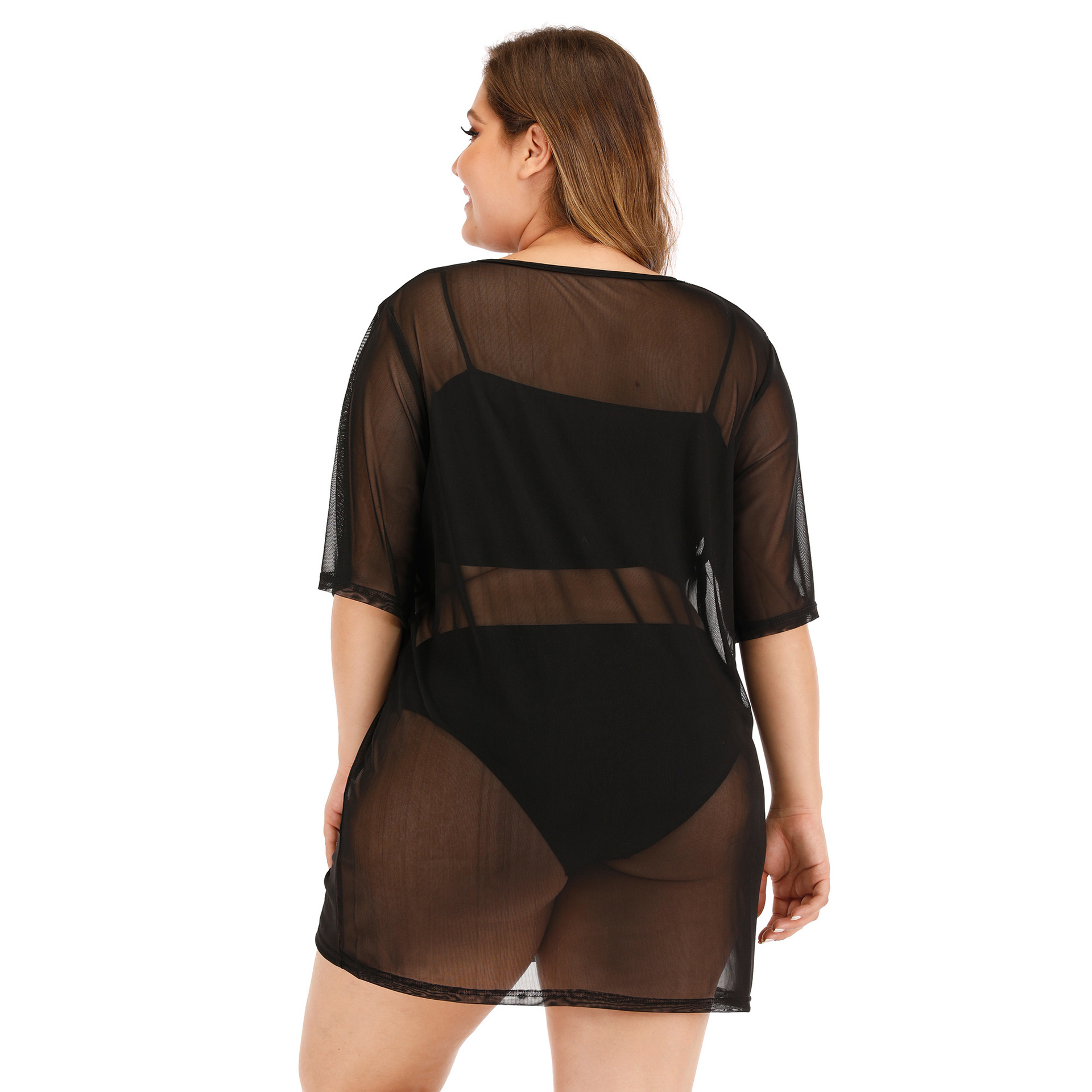 Plus Size Women's Sexy Sheer Mesh Beach Skirt Bikini Cover-Up Dress F1420