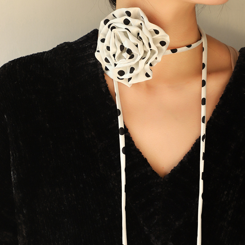 Kenjie 2024 new chiffon polka dot rose choker necklace for women long bow tie necklace