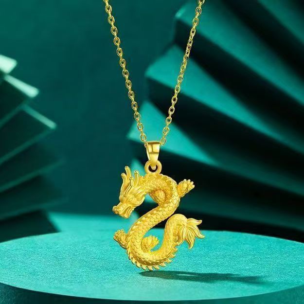 Sand gold jewelry Chinese style flying dragon in heaven pendant for men gold shop zodiac year necklace niche accessories