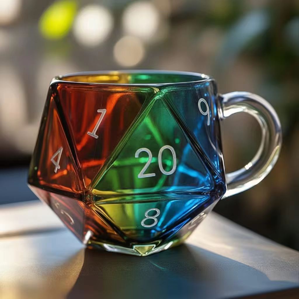 Dragons Rainbow D20 Dice Mug dragon rainbow D20 dice painted glass mug