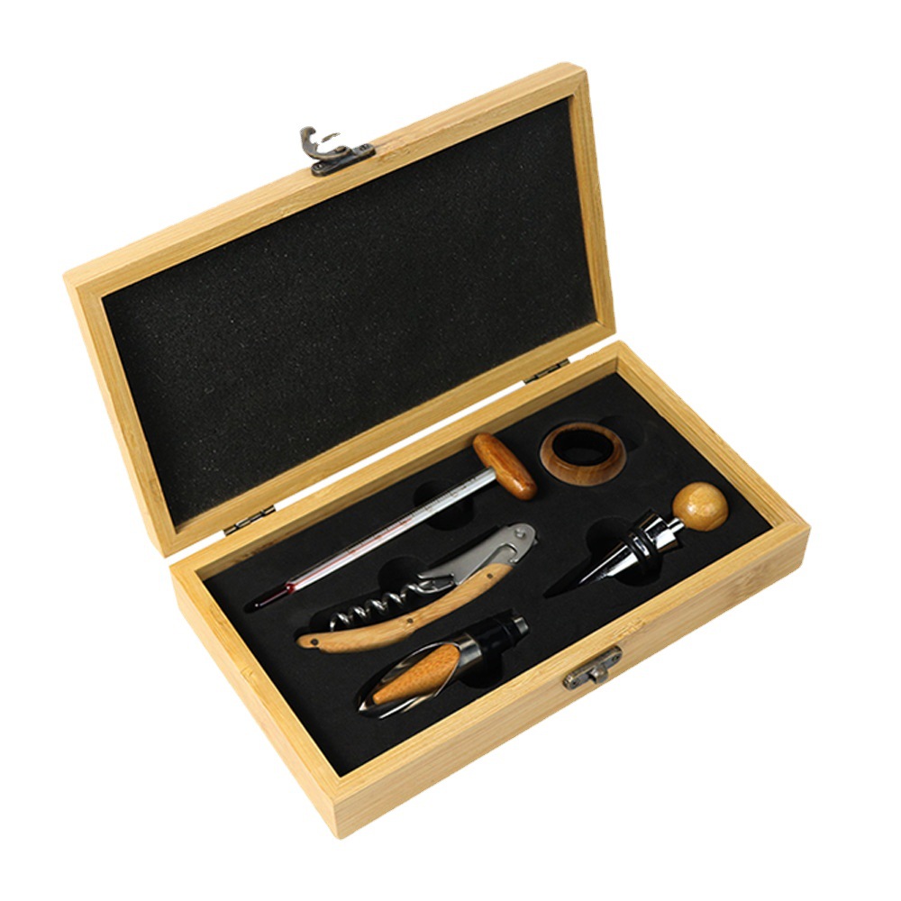 Bamboo Box Red Wine Opener Barware Small Set Home Tool Customizable Logo Promotional Opening Gift