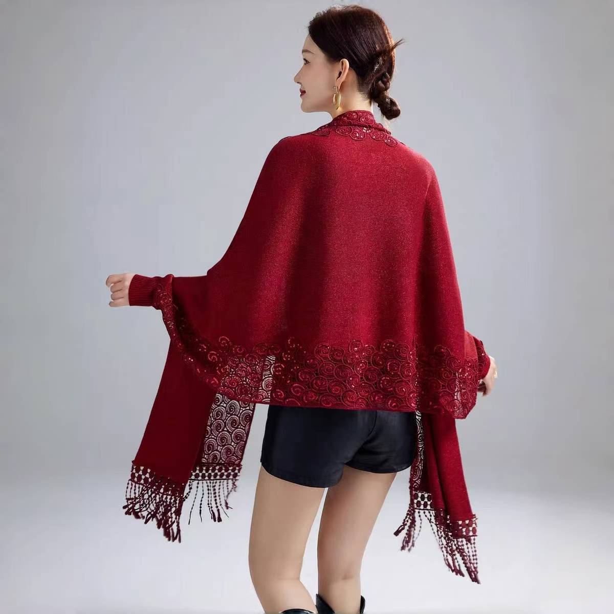 Spring Autumn Wedding Mother-in-law Happy Mother-in-law Cheongsam Shawl Embroidery Outer Wear Tassel Cape Cape Coat 1151#