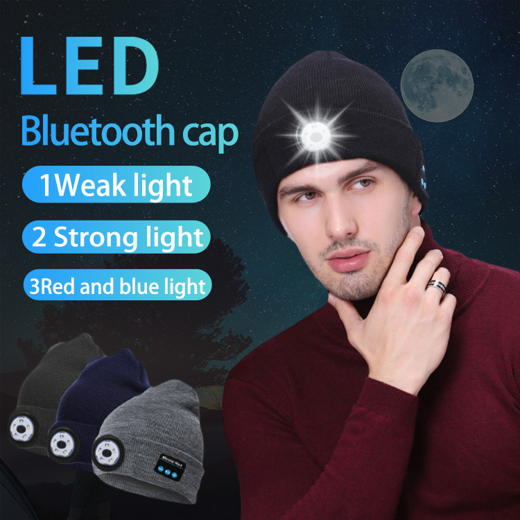 Wireless Bluetooth Headset LED Lamp Hat Night Running Lighting Red Blue Flashing Warning Light Hat Outdoor Night Running