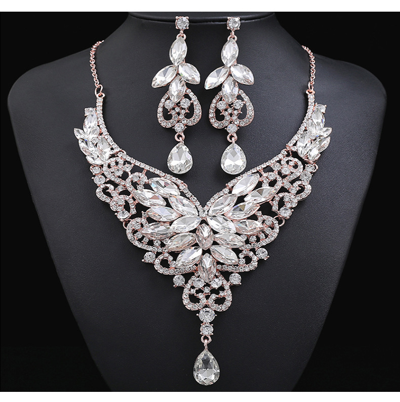 Crystal Gemstone Jewelry Necklace Set Women Accessories Crystal Gemstone