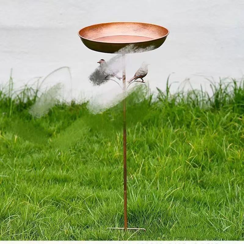 Outdoor Iron Art Bird Bath Ground Insert Garden Courtyard Iron Art Decoration Small Bird Bath Bird Feeder