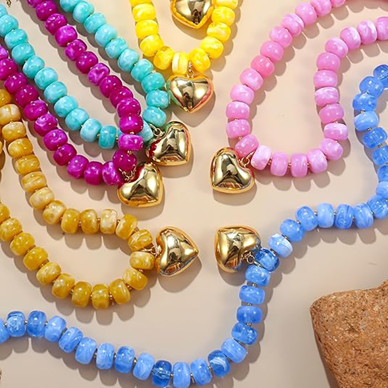New Exaggerated Style Love Resin Necklace Handmade Beaded Barrel Bead DIY Collarbone Chain