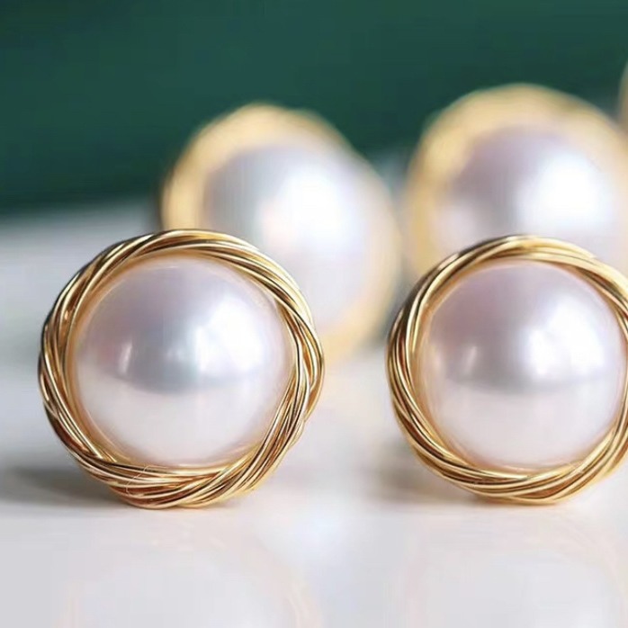 Handmade Natural Freshwater Suzhou Bread Pearl 925 Needle Copper Gold-Filled Wire Wrapped Antique Earrings Women