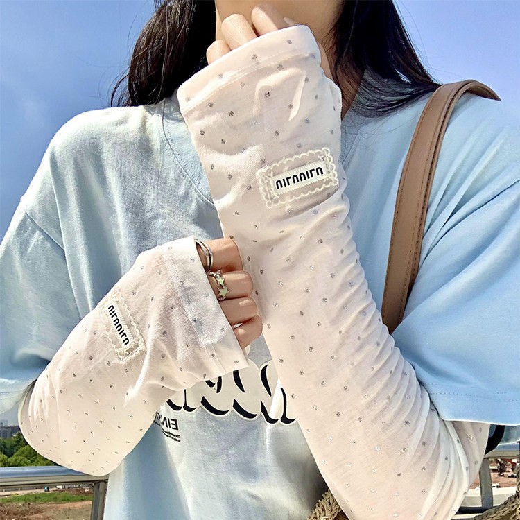 Polka Dot Ice Silk Sun Protection Arm Sleeves for Women Summer UV Protection Loose Sunshade Breathable Ice Silk Sleeves