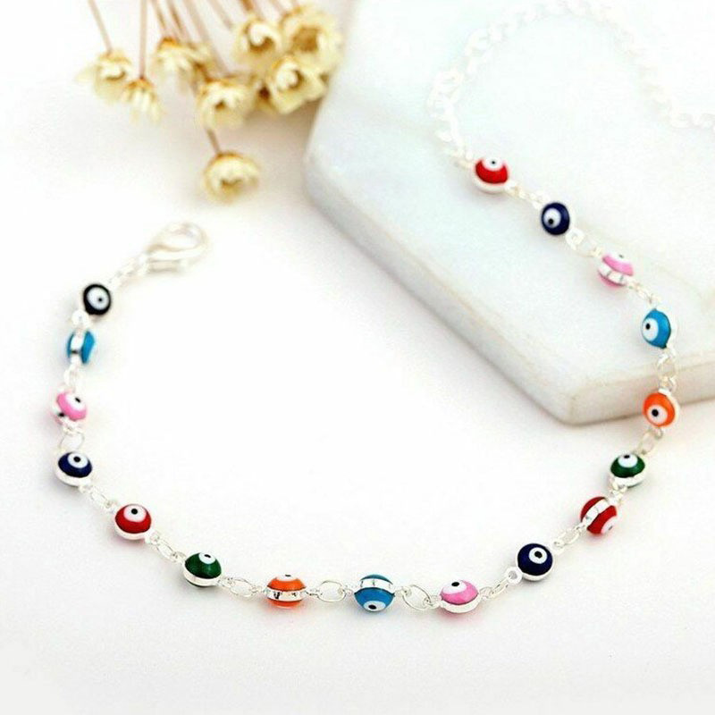 Rongshang Colorful Oil-Drop Eye Handmade Anklet for Women Women's Beach Anklet Accessory