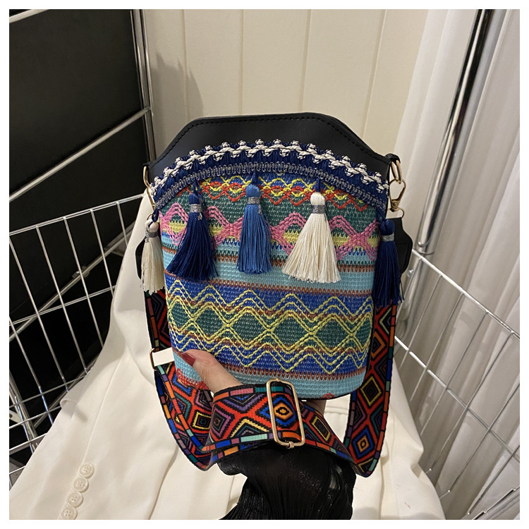 Ethnic Style Fringe Bucket Bag 2026 New Chinese Style Bag Woven Single Shoulder Crossbody Bag