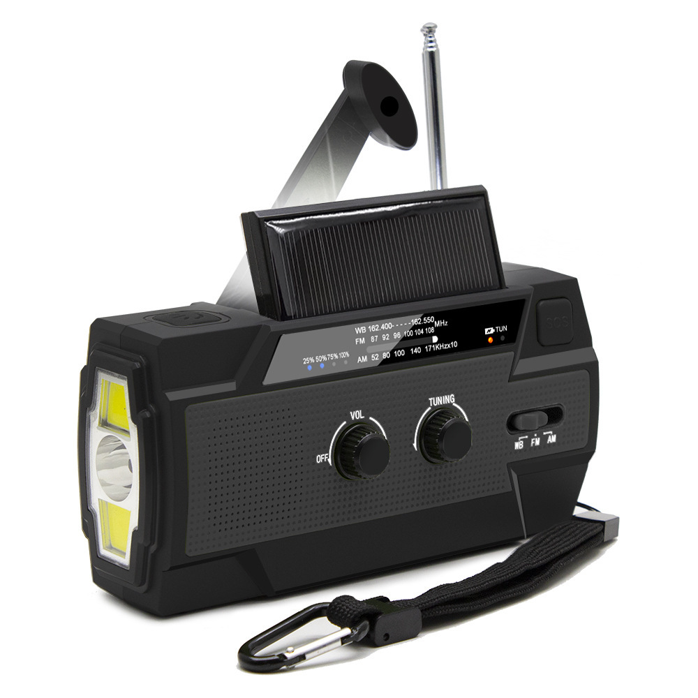Outdoor emergency disaster prevention radio hand-crank multifunctional flashlight solar charging