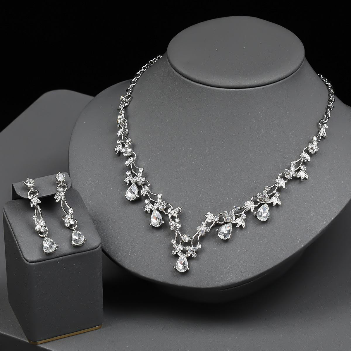 Bride Necklace Earring Set Women Crystal Jewelry Wedding Accessories Wedding Dress Matching