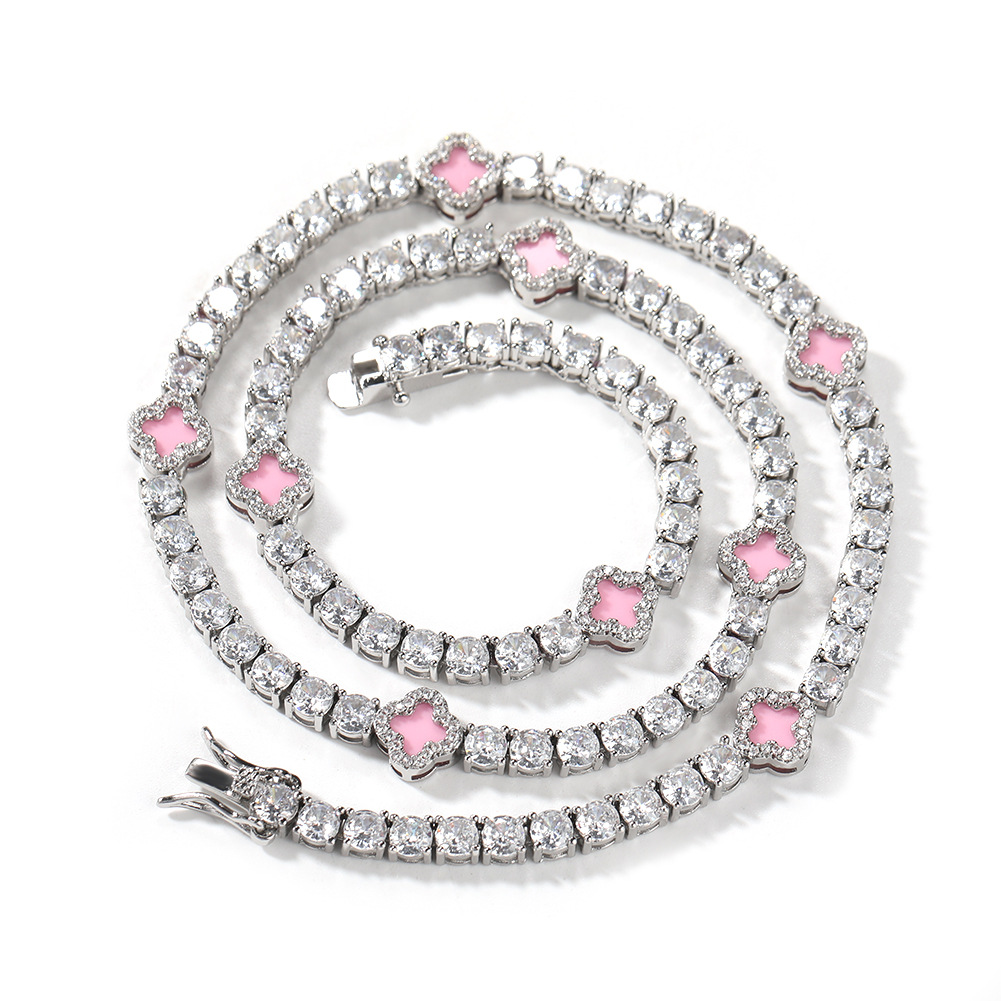 Four-Leaf Clover Diamond Tennis Chain Necklace Women Delicate Collarbone Chain Accessories Summer New
