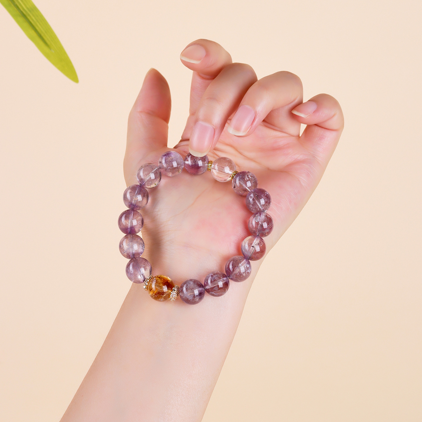 Natural Amethyst Yellow Tower Crystal White Crystal Single-loop Round Bead Bracelet Original Romantic Purple Love Bracelet Women