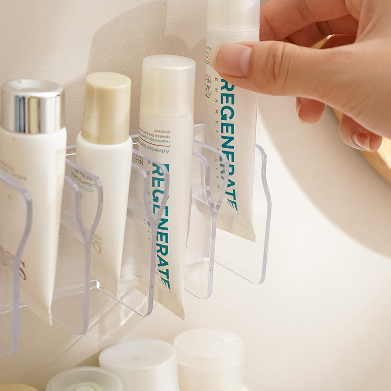 Wall-Mounted No-Drill Bathroom Facial Cleanser Storage Rack Cosmetic Organizer Mirror Cabinet Toothpaste Drain Holder
