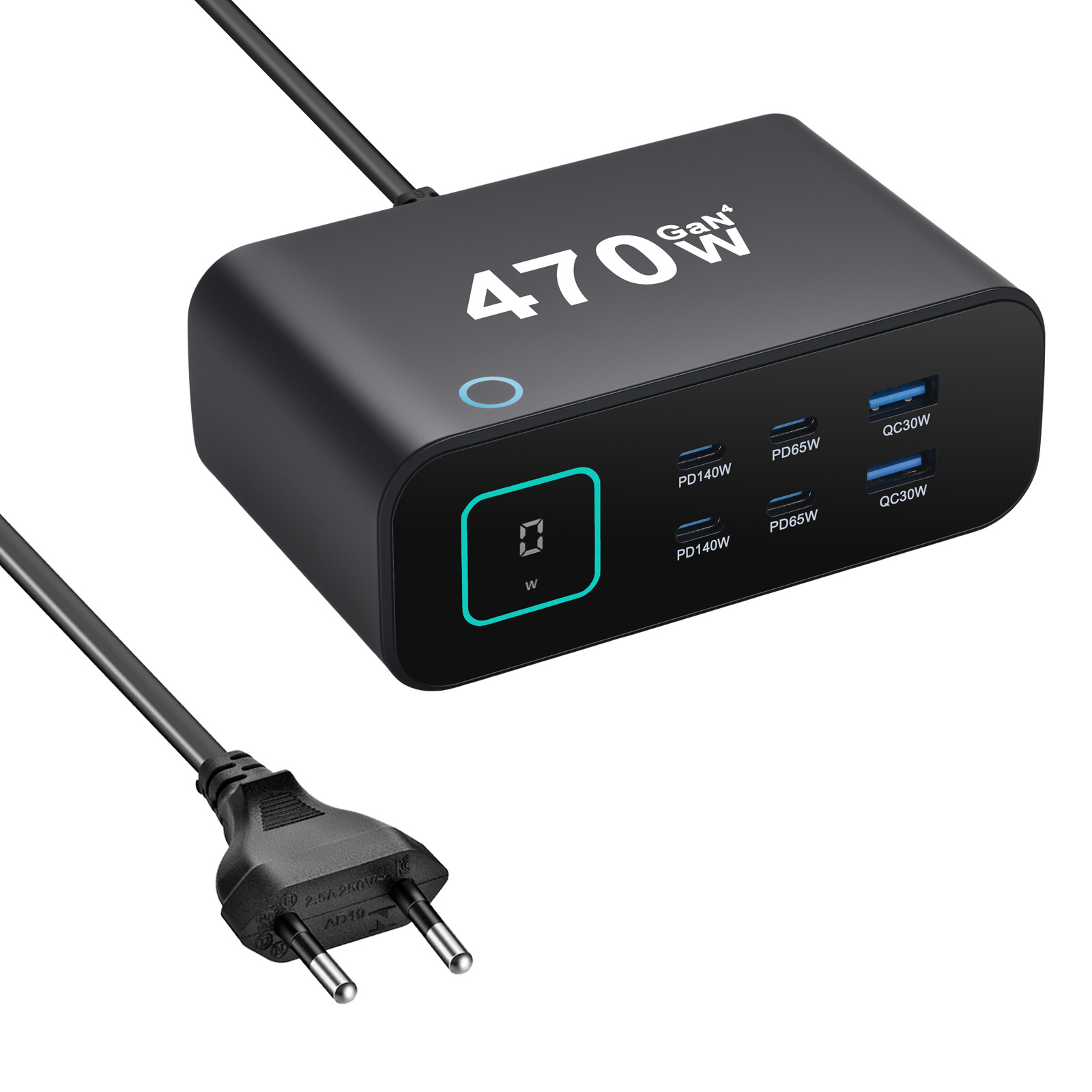 New TFT Display Desktop Charger Multi-Function Charger GaN PD3.1 Fast Charger 140W Multi-Port Fast Charger 470W