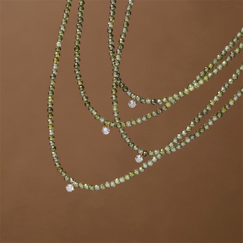 Yuanyou spring summer new mung bean olive cut natural zirconia super flash collarbone chain simple necklace